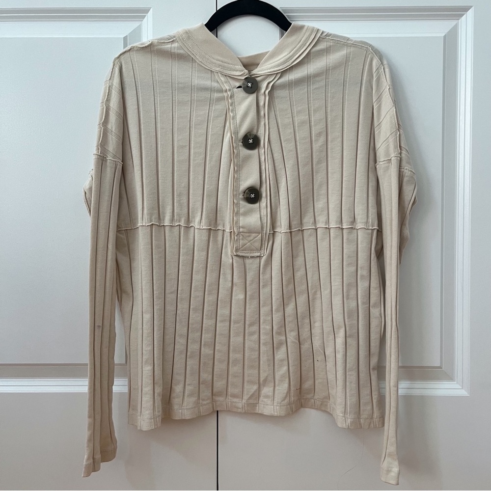 Free People We The Free Long Sleeve Shirt With Buttons in Cream